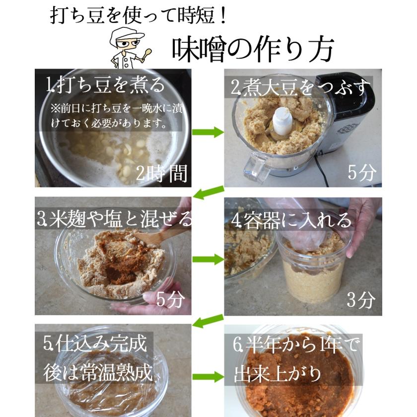 【送料無料・ポスト投函】味噌手作りセット（初心者向け）出来上がり470g用 容器なし（打ち豆100g,乾燥米麹120g,塩50g）｜momokawamiso｜02