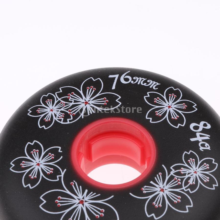 4個入り 桜の花柄 インライン ローラースケート 交換用 ウィール 耐摩耗性 全3色3サイズ ブラック  76mm