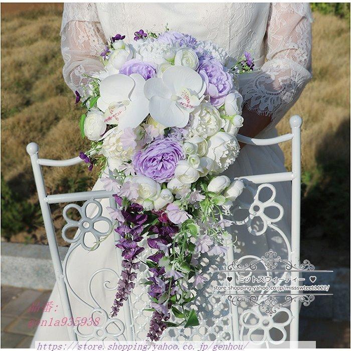 着後レビューで ウエディングブーケ キャスケードブーケ 結婚式 ブーケ 花嫁 二次会 ブライダル アートフラワー パープル 披露宴 前撮り 白 挙式 ウェディングブーケ 造花 Heartlandgolfpark Com