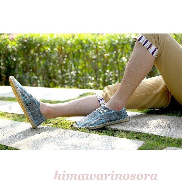 結婚祝い キャンバス靴 エスパドリーユ メンズ ローファー シューズ スリッポン リネンシューズ チェック柄 夏用 夏 Praxisfrauendorf De