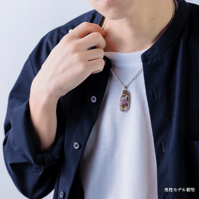 ボルダーオパール ネックレス 一点物 メンズ レディース シルバー925 オーストラリア産 天然石 50cm 10月誕生石 ペンダントの画像
