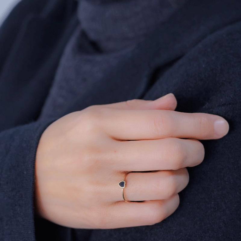 指輪 オニキス ハート レディース リング 18金 K18 ブラック ゴールド