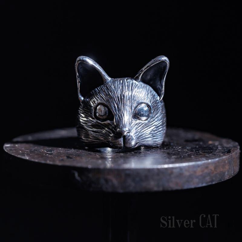 猫 リング 指輪 シルバー925 キャットリング 立体フェイス 10〜16号 レディース メンズ ハンドメイド ギフト対応の画像