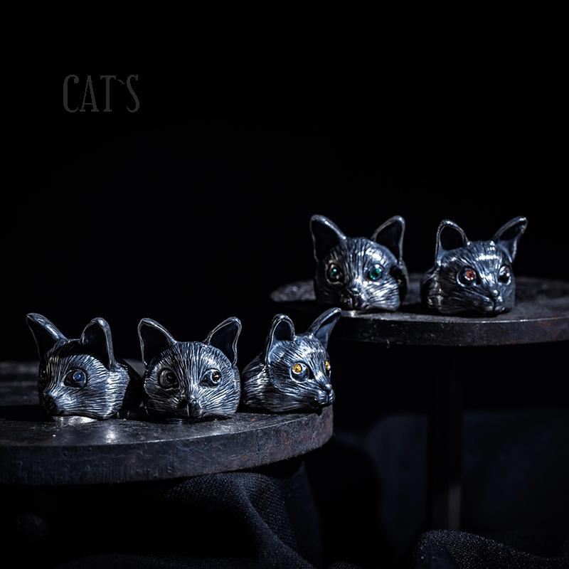 9月誕生石 猫 リング シルバー925 ブルーサファイア 天然石 キャット 指輪 10〜16号 レディース 誕生日プレゼント ギフトの画像