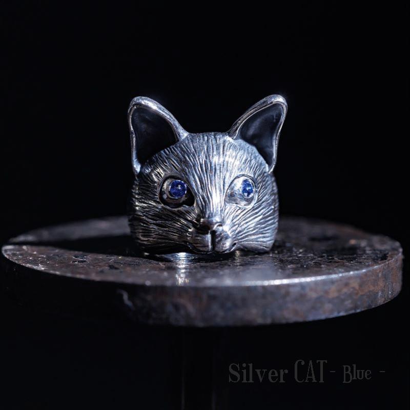 9月誕生石 猫 リング シルバー925 ブルーサファイア 天然石 キャット 指輪 10〜16号 レディース 誕生日プレゼント ギフトの画像