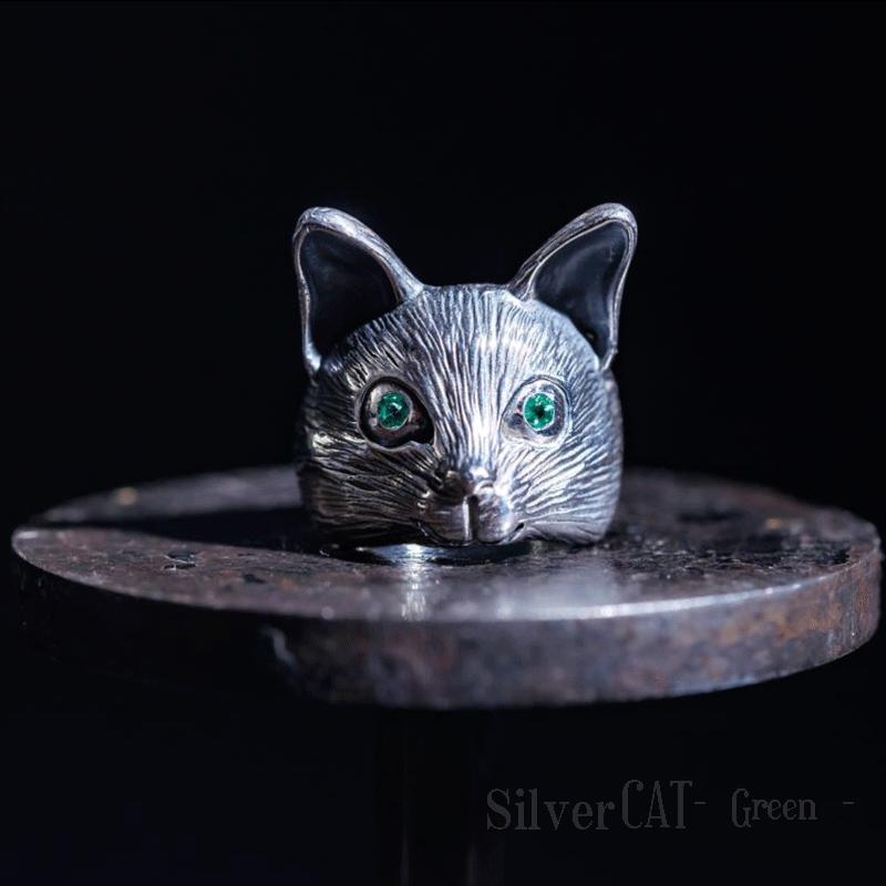 1月誕生石 猫 リング シルバー925 グリーンガーネット 天然石 キャット 指輪 10〜16号 レディース 誕生日プレゼント ギフトの画像