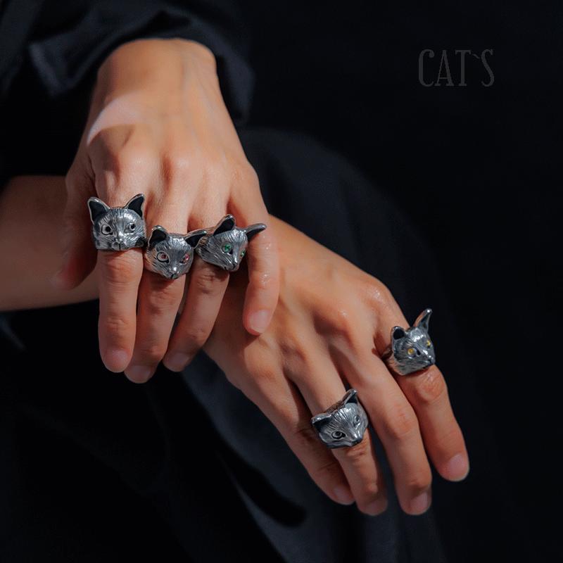2月誕生石 猫 リング シルバー925 アメジスト 天然石 キャット 指輪 10〜16号 レディース 誕生日プレゼント ギフトの画像