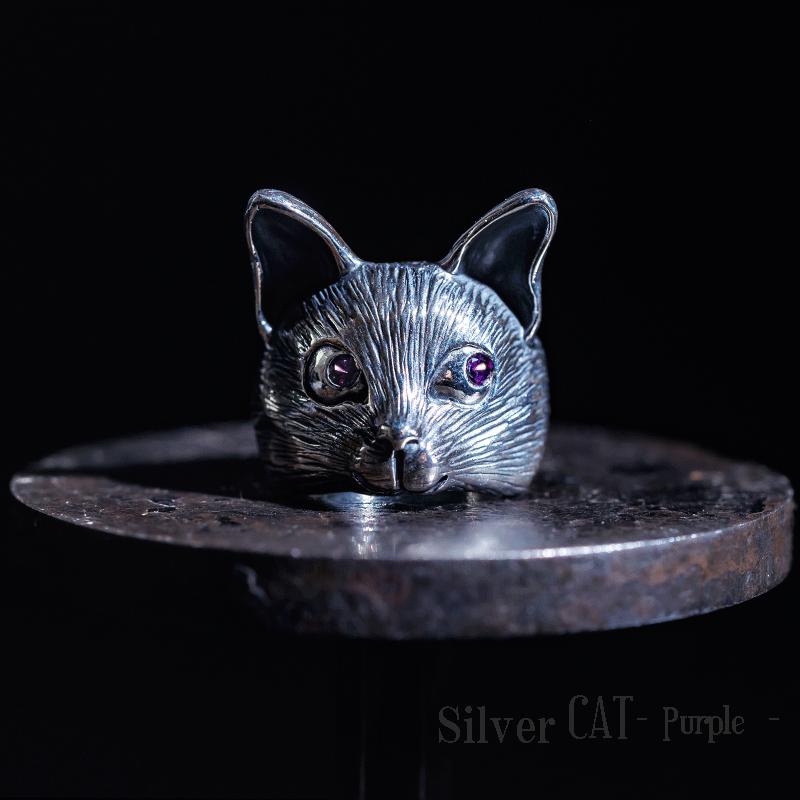 2月誕生石 猫 リング シルバー925 アメジスト 天然石 キャット 指輪 10〜16号 レディース 誕生日プレゼント ギフトの画像