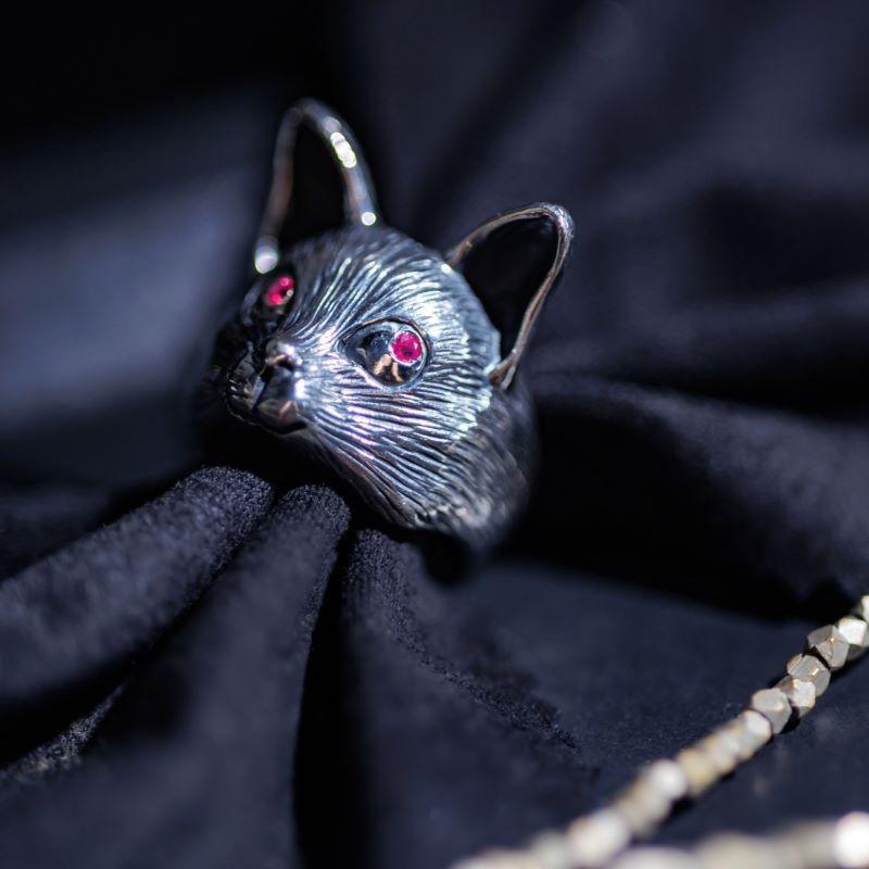 7月誕生石 猫 リング シルバー925 ルビー 天然石 キャット 指輪 10〜16号 レディース 誕生日プレゼント ギフトの画像