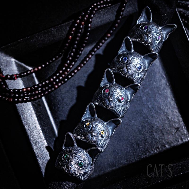 9月誕生石 猫 リング シルバー925 イエローサファイア 天然石 キャット 指輪 10〜16号 レディース 誕生日プレゼント ギフトの画像