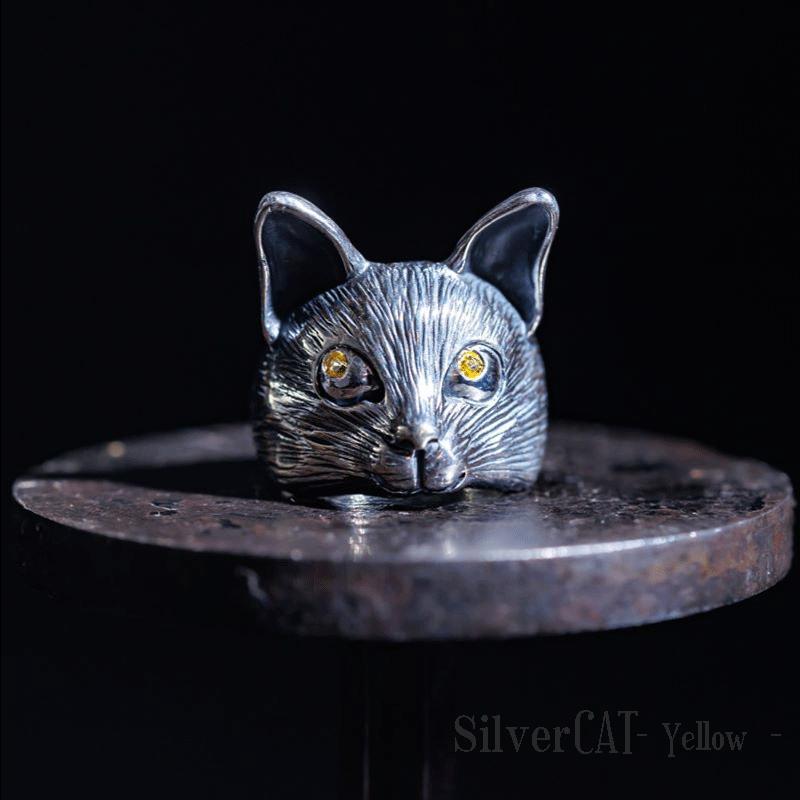 9月誕生石 猫 リング シルバー925 イエローサファイア 天然石 キャット 指輪 10〜16号 レディース 誕生日プレゼント ギフトの画像
