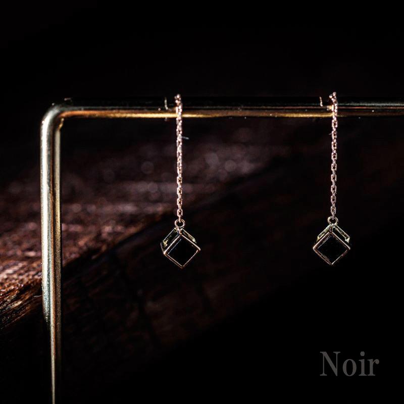 【Noir】 K18 18金 ゴールド オニキス スクエア ピアス レディース 受注生産の画像