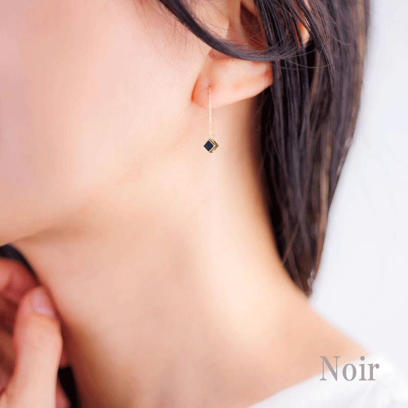 【Noir】 K18 18金 ゴールド オニキス スクエア ピアス レディース 受注生産の画像