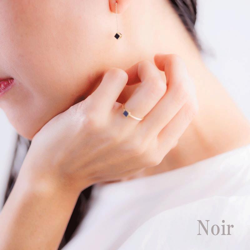 【Noir】 K18 18金 ゴールド オニキス スクエア ピアス レディース 受注生産の画像