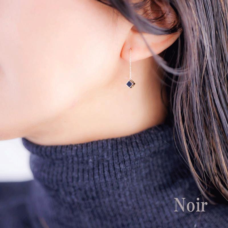 【Noir】 K18 18金 ゴールド オニキス スクエア ピアス レディース 受注生産の画像