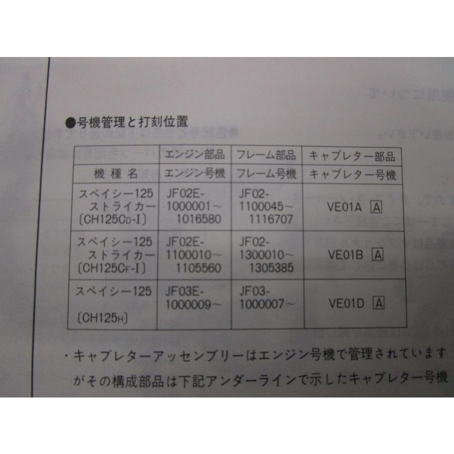 スペイシー125 ストライカー パーツリスト 6版 ○O133！JF03 02 ホンダ