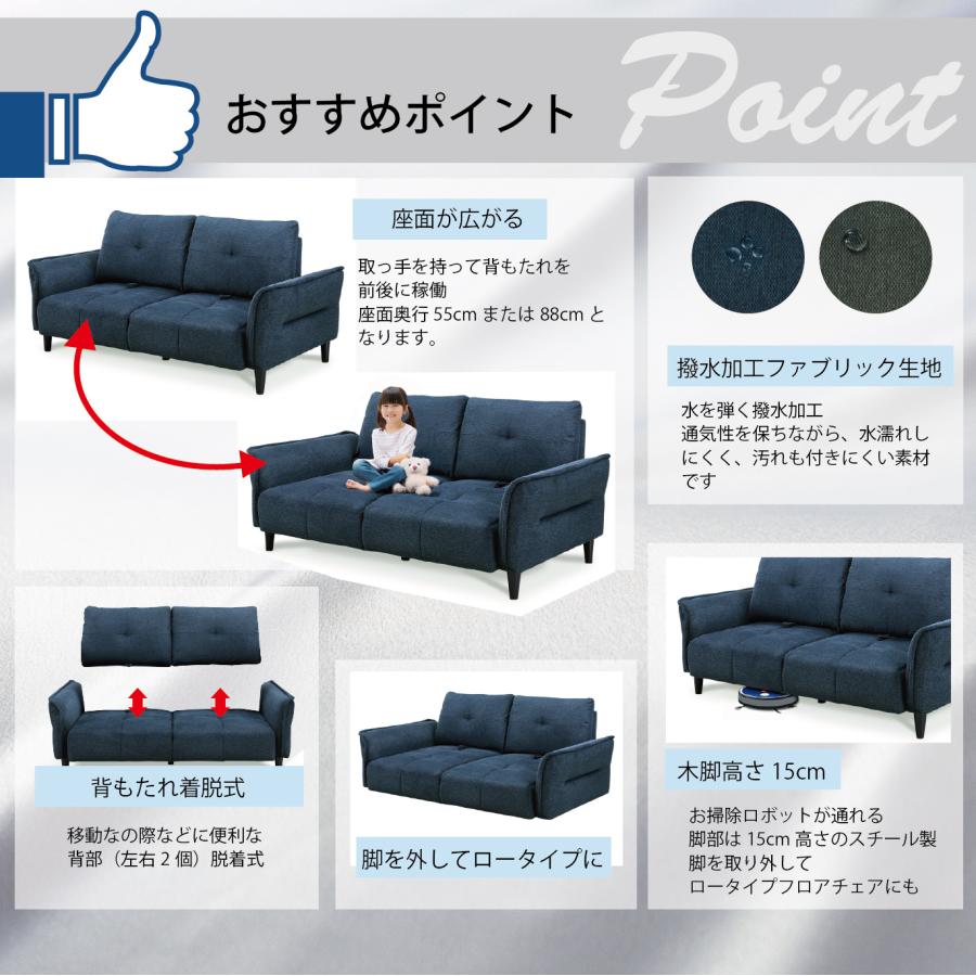 ソファ リビングチェア ２人 撥水 二人ファブリック バルサム 座面広い 奥行２段階 あぐらをかく あぐら ゆったり ゴロ寝 3人掛け ソフ_1