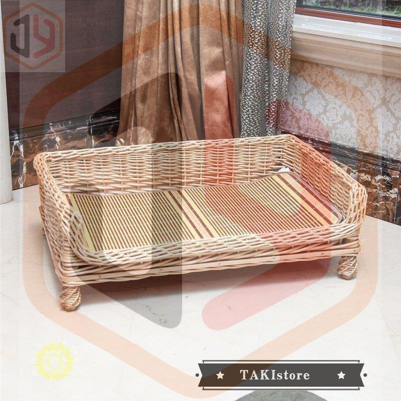 ペットベッド 耐噛み 藤ベッド マット 和式 ひんやり 犬用 犬マット 夏 クッション ペットソファ ござ 四季 寝床 猫用 手作り 編み物 大型犬 中型犬 