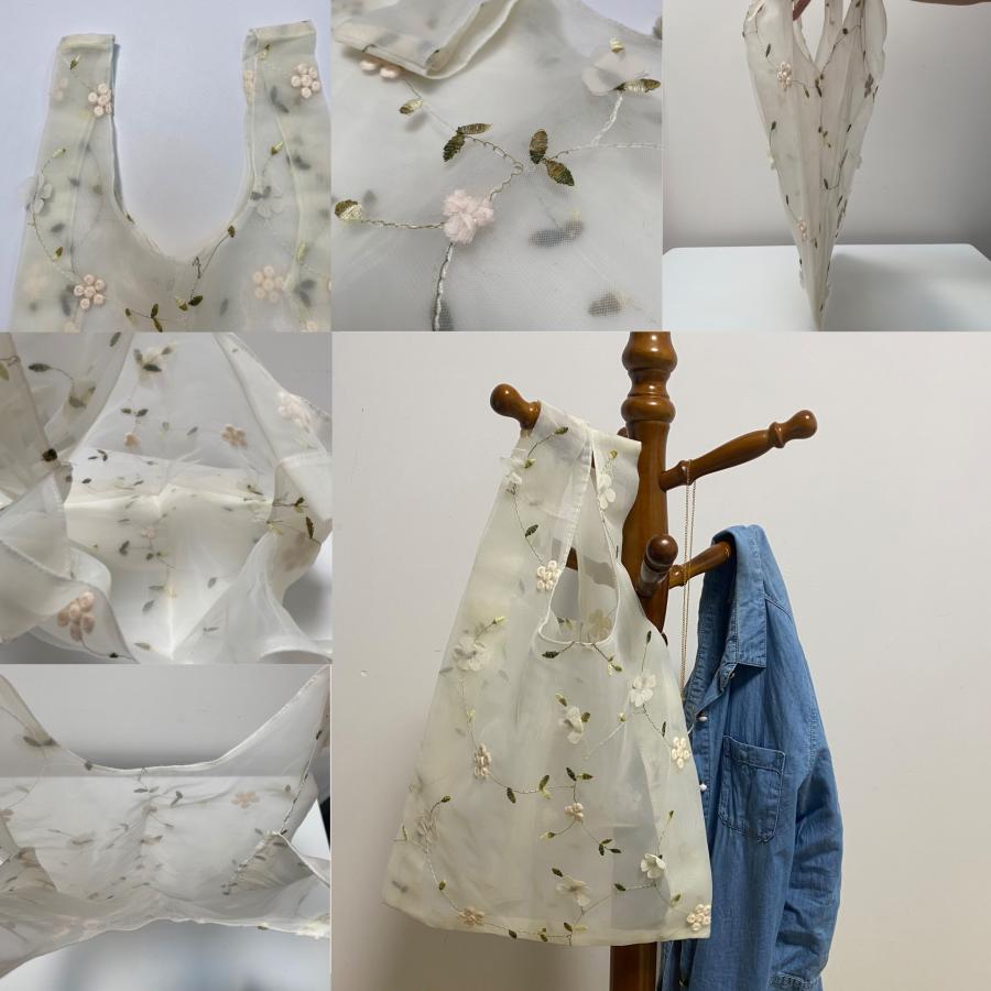 レトロ モダン レディース バッグ シアーバッグ エコ メッシュ ショッピング コンビニ 刺繍 花柄 | ブランド登録なし | 08