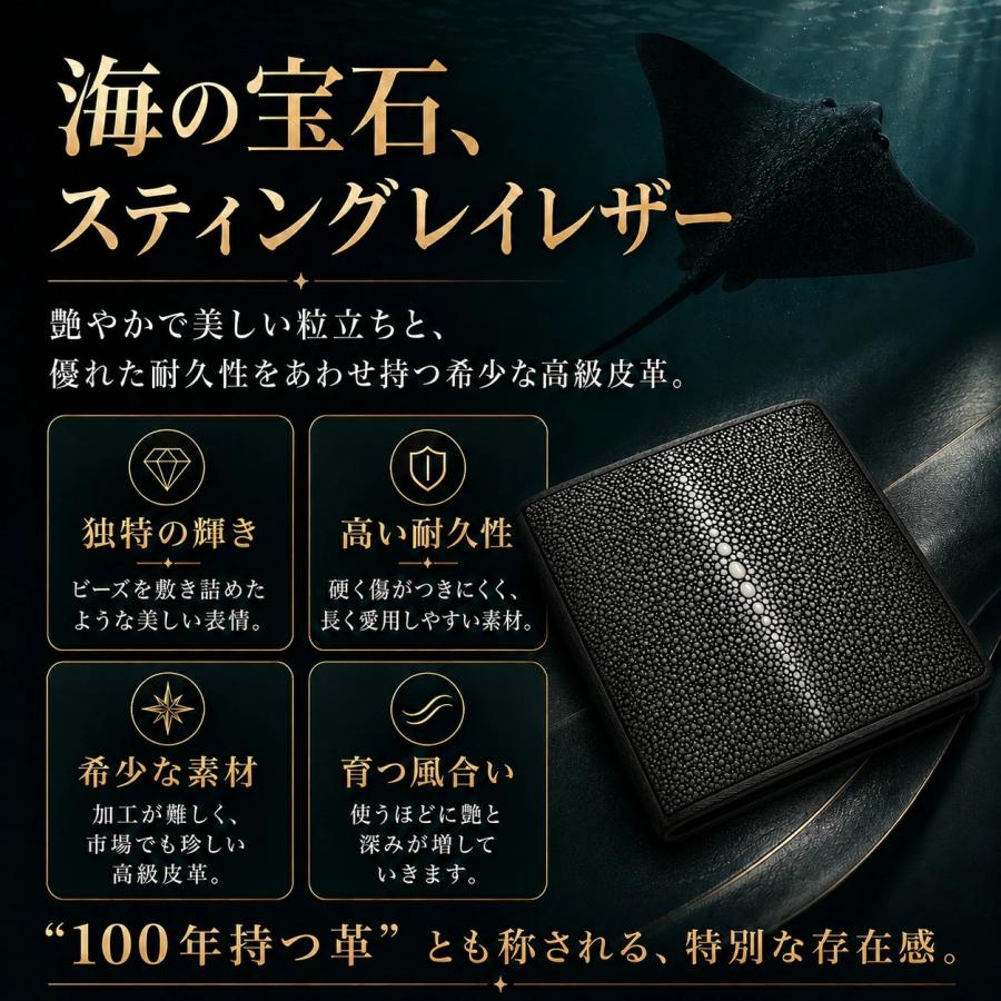 スティングレイレザー エイ革 スターマーク 二つ折り財布 SW-221