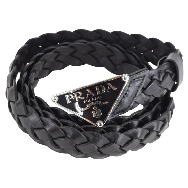 PRADA（プラダ） トライアングル ロゴ プレート レザーメッシュベルト