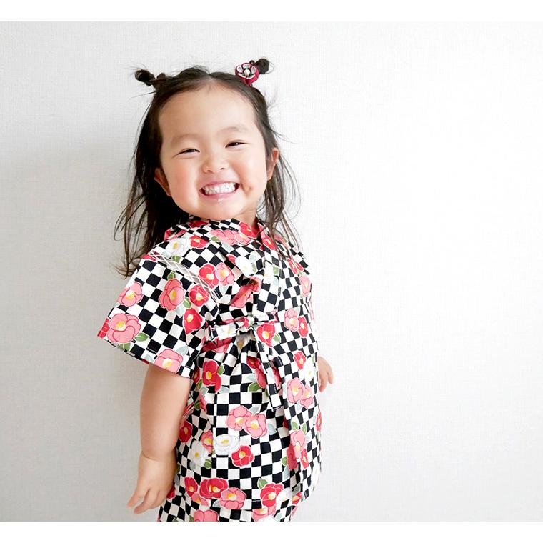 大人顔負けの上質感。子供甚平日本製浴衣古典柄レトロ女の子モンキー