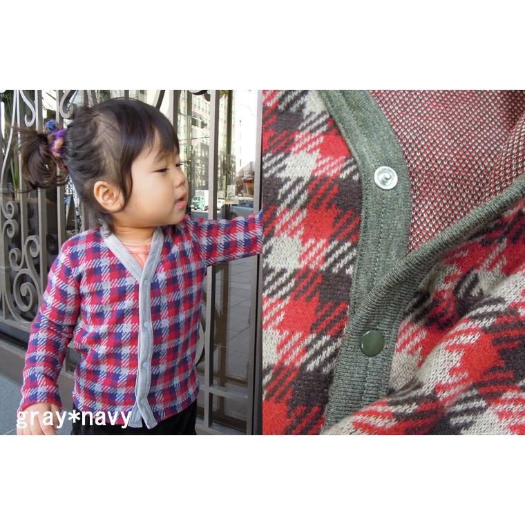【在庫処分セール】  子供服 トップス ビンテージ4404流行チェックのすっきりVネックカーディガン保育園 Ｔシャツ 赤ちゃん |  | 04