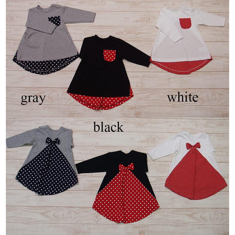 子供服 トップス 後ろ身ごろが長めのリボン長袖AラインＴシャツ日本製で安心44594050保育園メール便可13  赤ちゃん |  | 01
