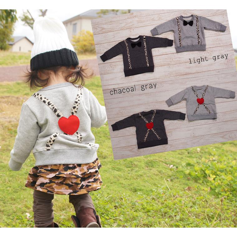 子供服 トップス ハートレオパードファー+蝶ネクタイ付きトレーナーA4474(80cm 90cm 95cm 100cm)3010保育園 |  | 01