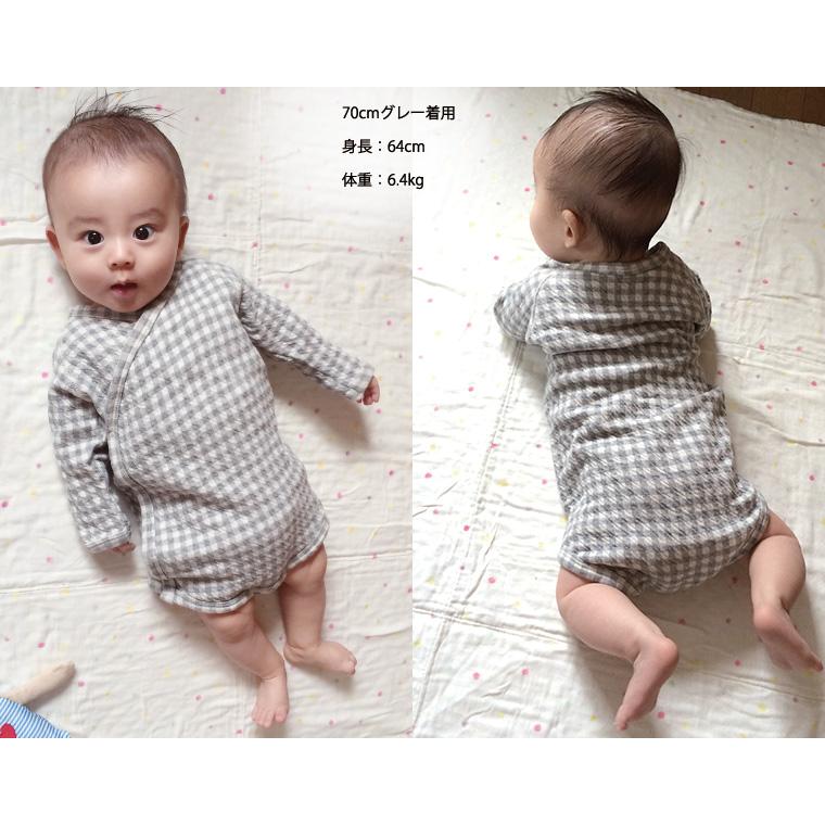 【在庫処分セール】子供服 トップス 接結柔らかい素材ギンガムチェック綿100％ロンパースA4543(50cm 60cm 70cm)保育園 |  | 03