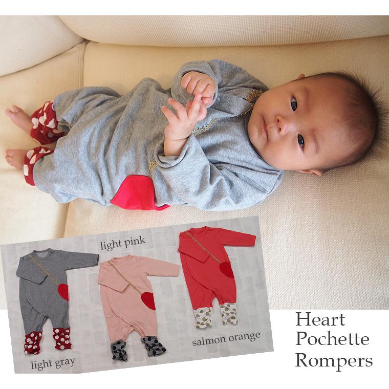 子供服 トップス A4626ハートポシェットドットルーズ春秋ロンパース 日本製 4050保育園 ベビー服  新生児 赤ちゃん | 