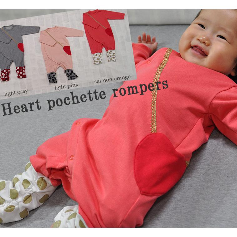 子供服 トップス A4626ハートポシェットドットルーズ春秋ロンパース 日本製 4050保育園 ベビー服  新生児 赤ちゃん |  | 04