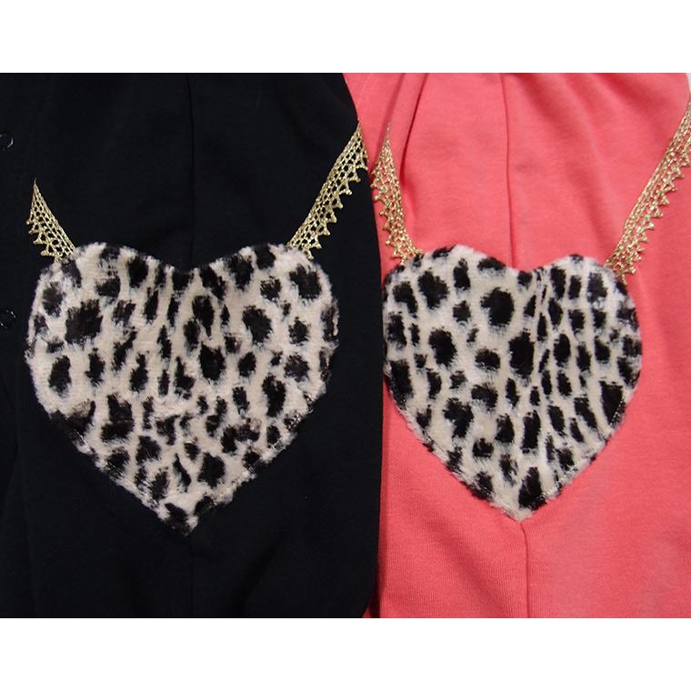 子供服 トップス A4653ミニ裏毛レオパードハートポシェットロンパース 日本製 4050保育園 ベビー服  新生児 赤ちゃん |  | 03