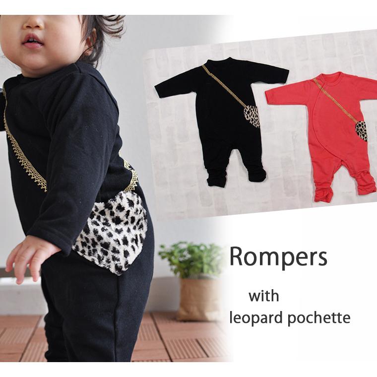 子供服 トップス A4653ミニ裏毛レオパードハートポシェットロンパース 日本製 4050保育園 ベビー服  新生児 赤ちゃん |  | 07