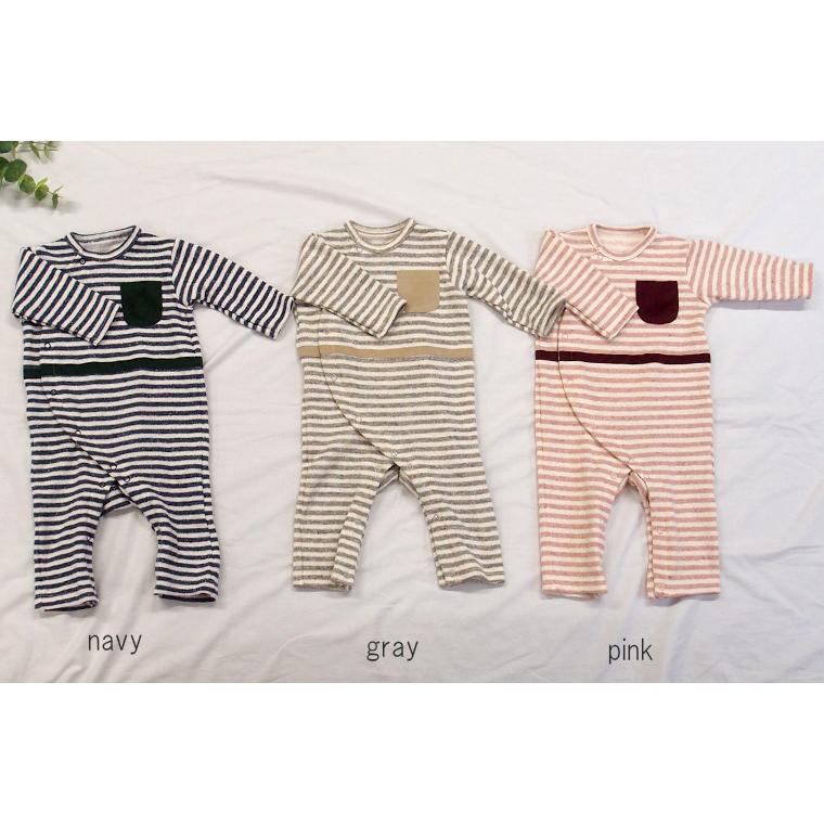 ロンパース ボーダー 前開き ダブルフェイス 日本製(70cm 80cm)  新生児 赤ちゃん |  | 01
