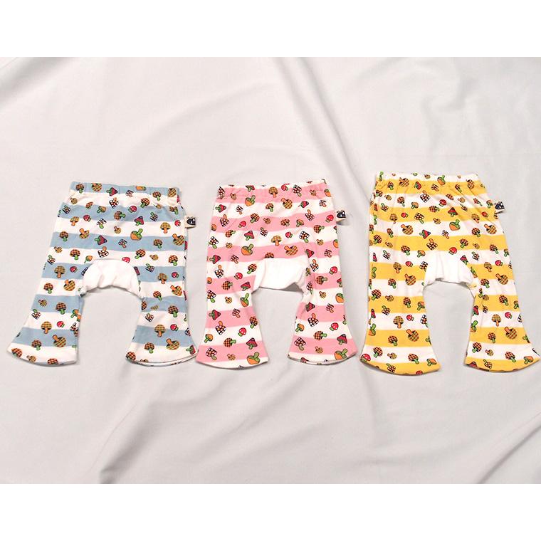 　きのこプリントボーダー綿100％薄手素材ニコちゃん刺繍7分丈モンキーパンツB2516（80cm 90cm 95cm） |  | 01