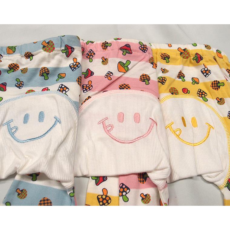 　きのこプリントボーダー綿100％薄手素材ニコちゃん刺繍7分丈モンキーパンツB2516（80cm 90cm 95cm） |  | 02