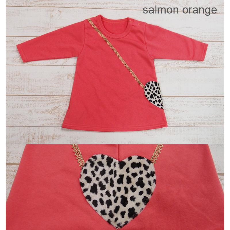 子供服トップスハート型レオパードポシェット長袖AラインチュニックＴシャツ日本製(80cm 90cm 95cm 100cm）4050お揃い保育園ベビー服赤ちゃん |  | 03