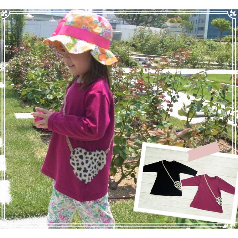 子供服トップスハート型レオパードポシェット長袖AラインチュニックＴシャツ日本製(80cm 90cm 95cm 100cm）4050お揃い保育園ベビー服赤ちゃん |  | 06