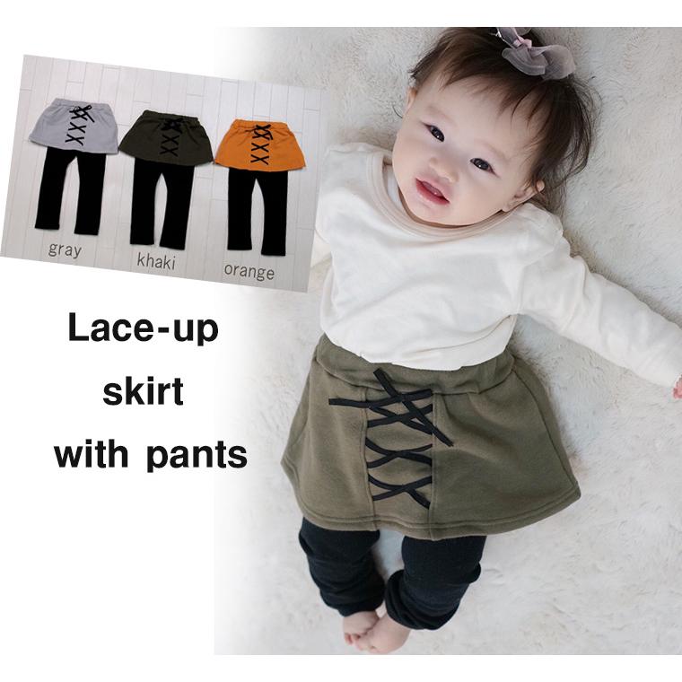 子供服 パンツ 編み上げレースアップスカッツ伸縮性（80cm 90cm 95cm 100cm）9511保育園 ベビー服 | 