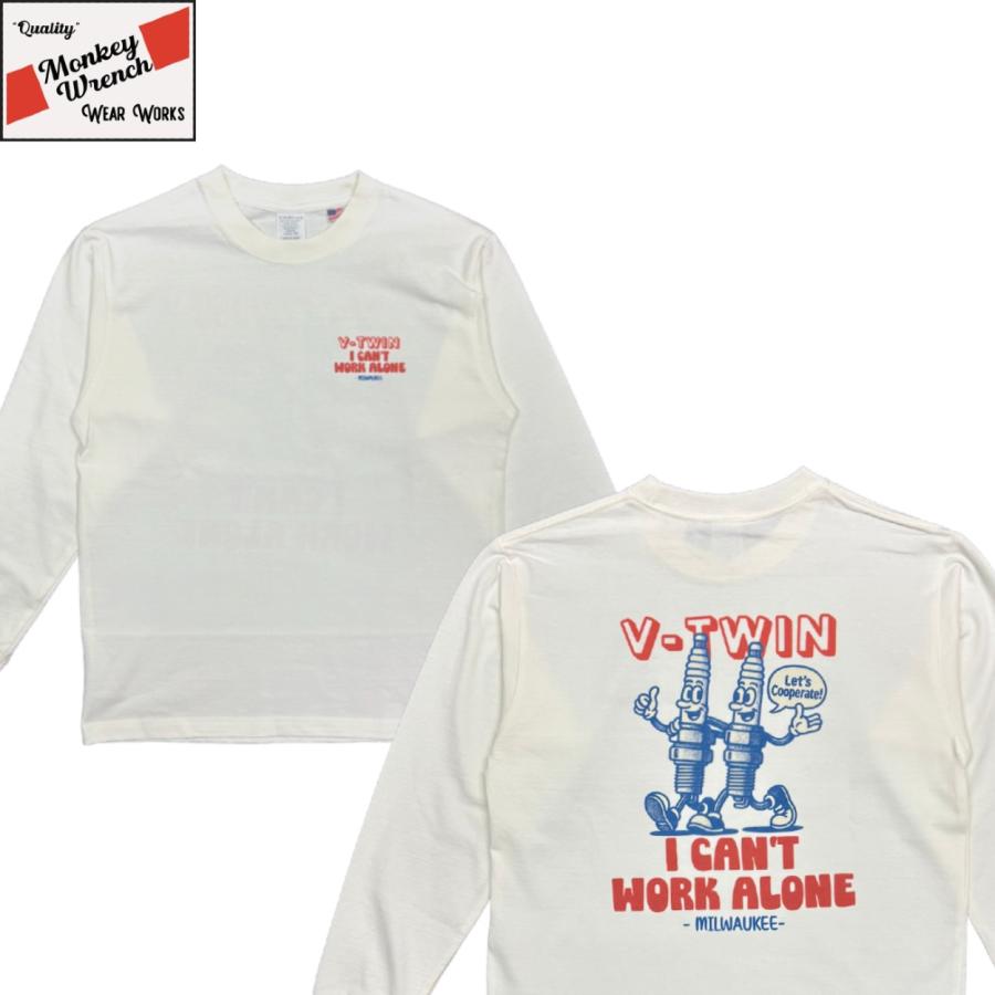 "V-TWIN"  LONG SLEEVE T-SHIRT / NATURAL / MONKEY WRENCH WEAR WORKS/ スペシャルヘビーウェイト 8.1oz / 染み込みプリント / 長袖Tシャツ / USコットン | 
