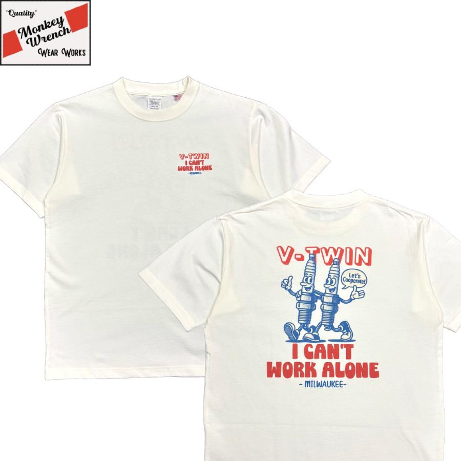 "V-TWIN"  SHORT SLEEVE T-SHIRT / NATURAL / MONKEY WRENCH WEAR WORKS/ スペシャルヘビーウェイト 8.1oz / 染み込みプリント / 半袖Tシャツ / USコットン | 