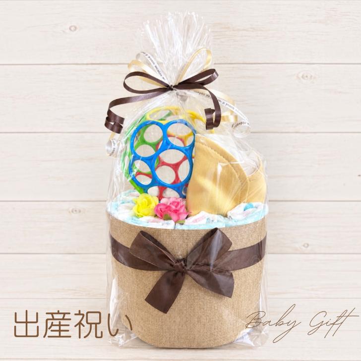 おむつケーキ 出産祝い ベビーギフト 人気 オーボール＆ガーゼスタイ おむつサイズ選択可 女の子 男の子 親戚 友達 同僚 | 