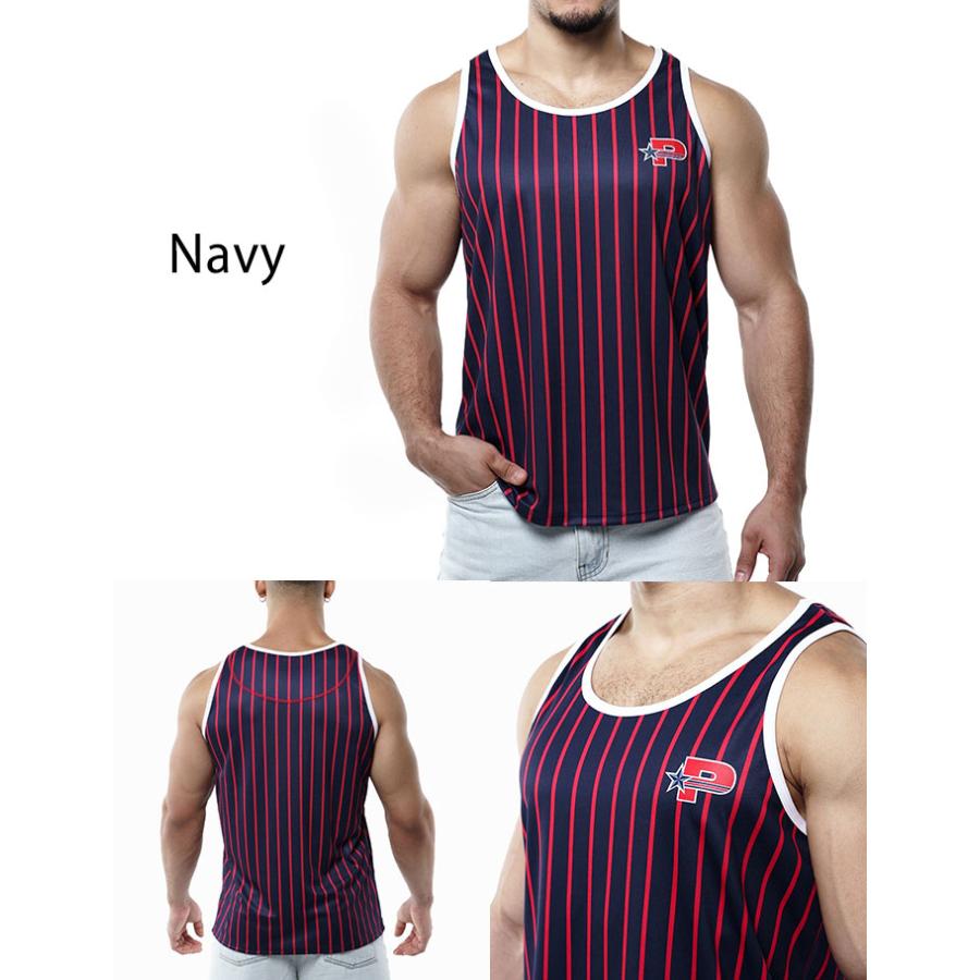 タンクトップ メンズ PUMP UNDERWEAR STRIPED TANK TOP ストライプ トレーニングウェア ジムウェア トップス パンプ スポーツ 吸汗速乾 下着 男性 ブランド | PUMP! UNDERWEAR | 18