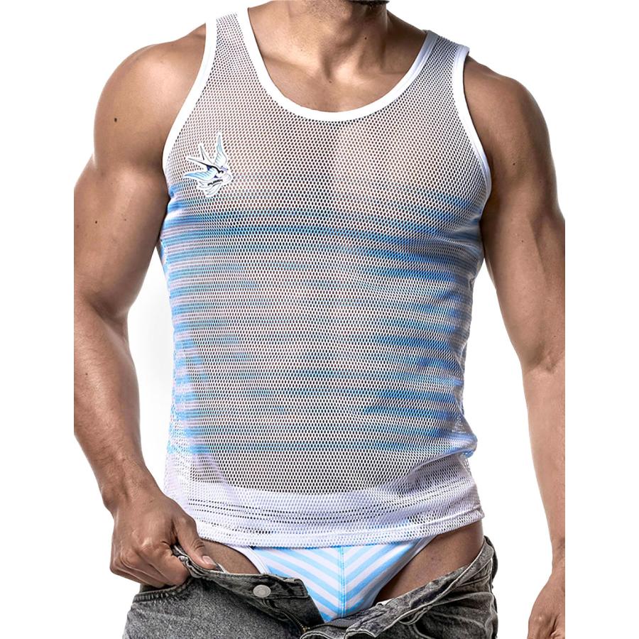 タンクトップ メンズ PUMP UNDERWEAR MESH TANK TOP ストライプ トメッシュ セクシー ジムウェア トップス パンプ スポーツ 下着 男性 ブランド | PUMP! UNDERWEAR | 10