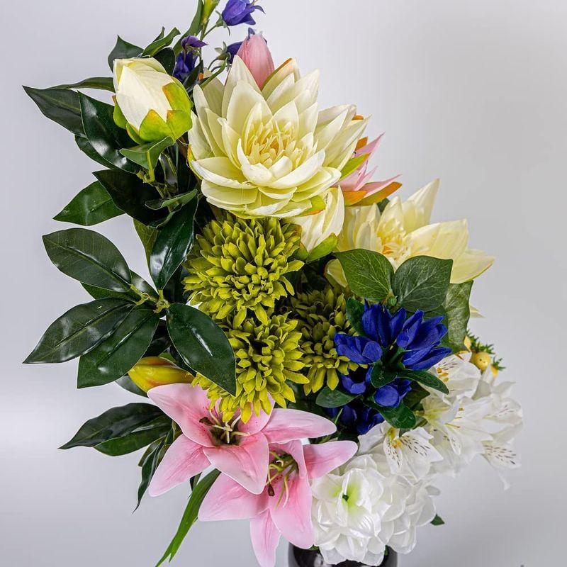 ユリ ハス マム しきみ付き 造花 2束 固定具付き 造花 仏花 お墓用 仏壇用 お墓参り お盆 お彼岸 お供え 花 花束 アレンジメント 造花 花束 アレンジメント 　