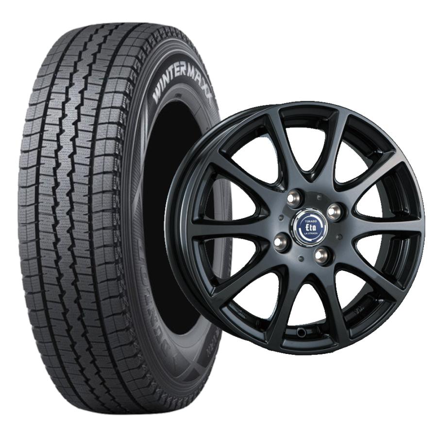 145R12. 6PR. LT スタッドレスタイヤ4本、ホイール付きです。取り付け無料