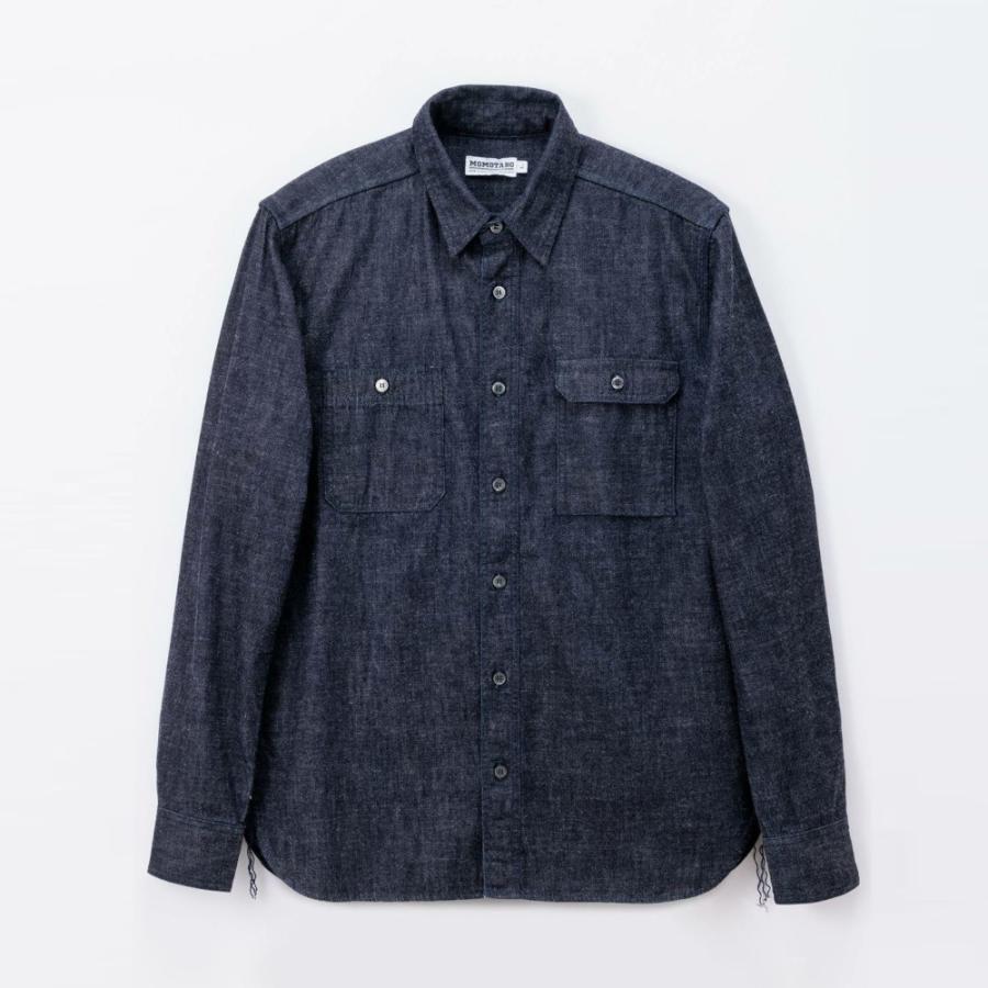 桃太郎ジーンズ シャツ インディゴ ワークシャツ 日本製 デニムシャツ 春 ポケット MXLS1020 | 桃太郎ジーンズ