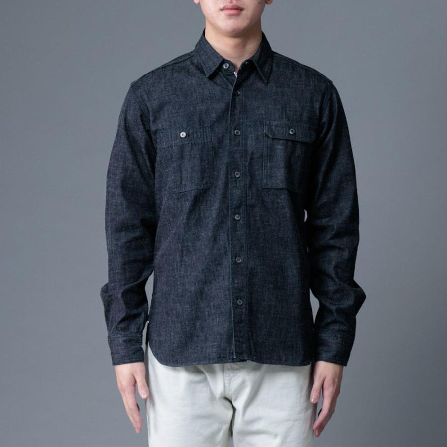 桃太郎ジーンズ デニムシャツ パッチワーク 濃紺 インディゴ 日本製 42 桃太郎ジーンズ（MOMOTARO JEANS） シャツ インディゴ ワークシャツ