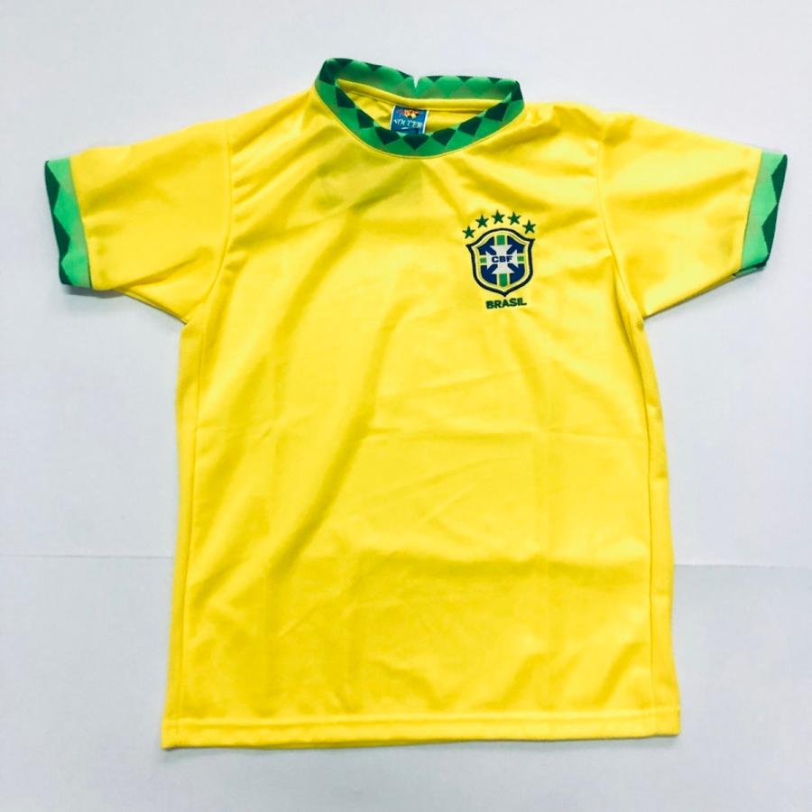 オリジナルネーム作成 子供用 K012 21 ブラジル 黄袖緑 ゲームシャツ パンツ付 サッカー キッズ ジュニア ユニフォーム 上下セット 豪華